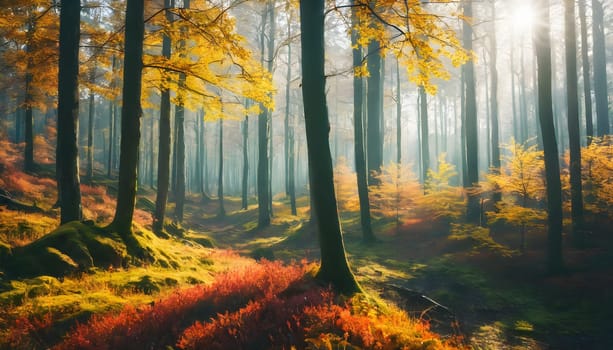 Golden Canopy Vibrant Autumn Colors in the Tranquil Forest