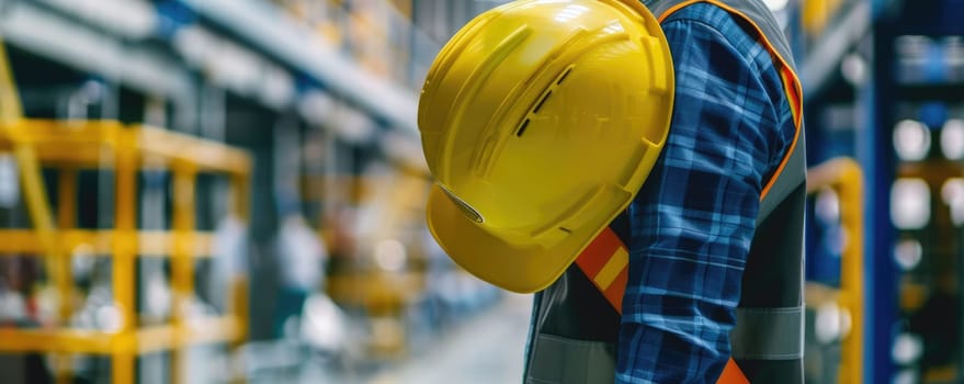 The close up picture view of the engineer with hardhat and standing inside a factory industry, the engineer also require skill like technical experience, management and the communication skill. AIG43.