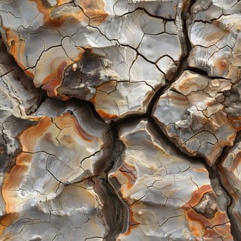 A close up of a brown rock with intricate cracks resembling a wood pattern. The rock is a natural material found in the soil or bedrock