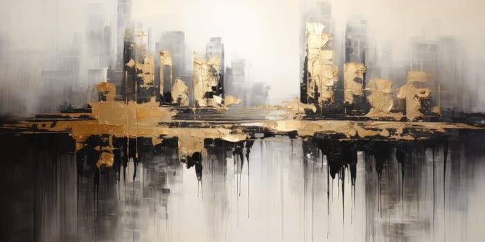 The abstract picture of the gold, grey and black colour that has been painted or splashed on the white blank background wallpaper to form random shape that cannot be describe yet beautiful. AIGX01.
