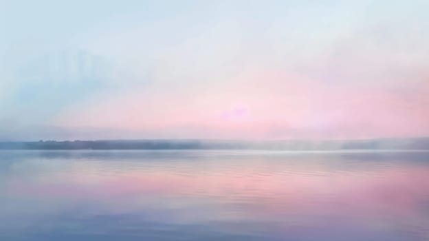 A rectangle painting of a natural landscape featuring a lake with a beautiful sunset in the background. The sky is filled with cumulus clouds, creating a stunning art piece AIG50