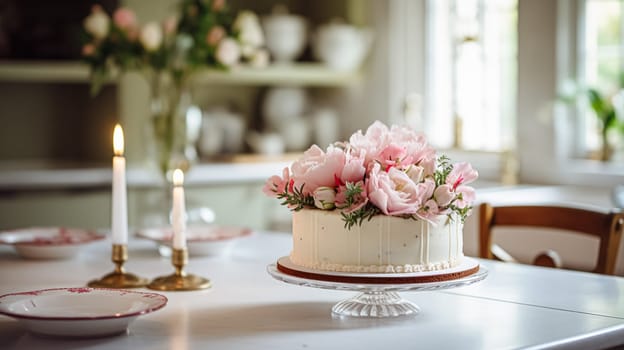 Homemade birthday cake in the English countryside house, cottage kitchen food and holiday baking recipe inspiration