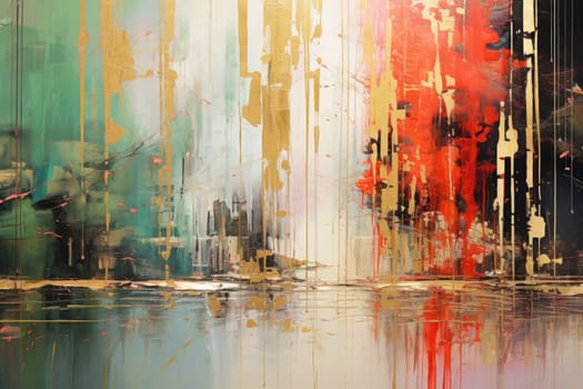 The abstract picture of the gold, red and green colour that has been painted or splashed on the white blank background wallpaper to form the random shape that cannot be describe yet beautiful. AIGX01.