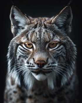 A wild eurasian lynx on black background