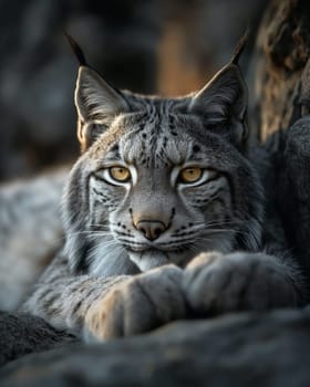 A wild eurasian lynx in the wildness on a tree