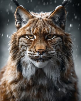 A wild eurasian lynx in nature at winter with snow