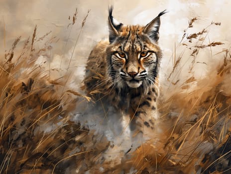 An illustration of a wild eurasian lynx hunting