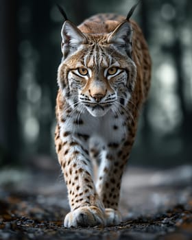 A wild eurasian lynx in the wildness, bobcat in a forest in nature