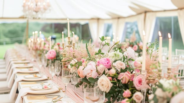 Wedding decoration with peonies, floral decor and event celebration, peony flowers and wedding ceremony in the garden, English country style