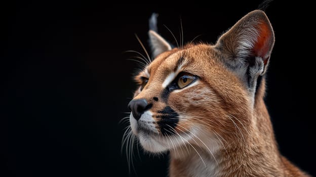 A wild eurasian lynx on black background