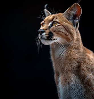 A wild eurasian lynx on black background