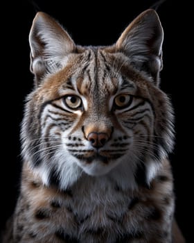 A wild eurasian lynx on black background