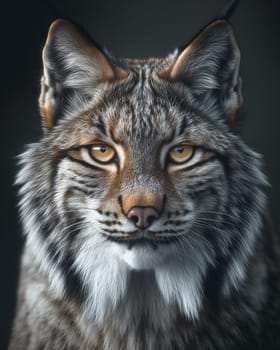 A wild eurasian lynx on dark grey background