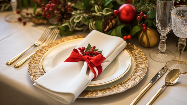 Table decor, holiday tablescape and formal dinner table setting for Christmas, holidays and event celebration, English country decoration and home styling inspiration