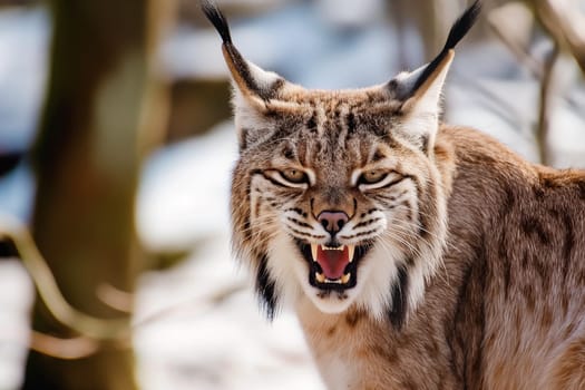 A wild and angry eurasian lynx hunting in the wildness. lynx in nature