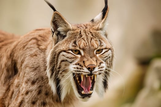 A wild and angry eurasian lynx hunting in the wildness. lynx in nature