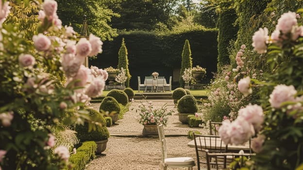 Wedding decoration with peonies, floral decor and event celebration, peony flowers and wedding ceremony in the garden, English country style