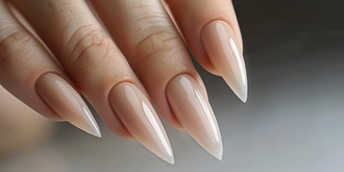 Almond shaped nails with a milky white ombre design. AIG51A.