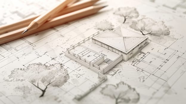 A creative drawing of a house floating on top of a table, showcasing innovative design and architectural ideas.