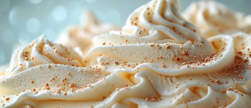 Ice Cream Swirl Close Up. Frozen Yoghurt Creamy Texture Background. Summer Food Banner. Ai generated