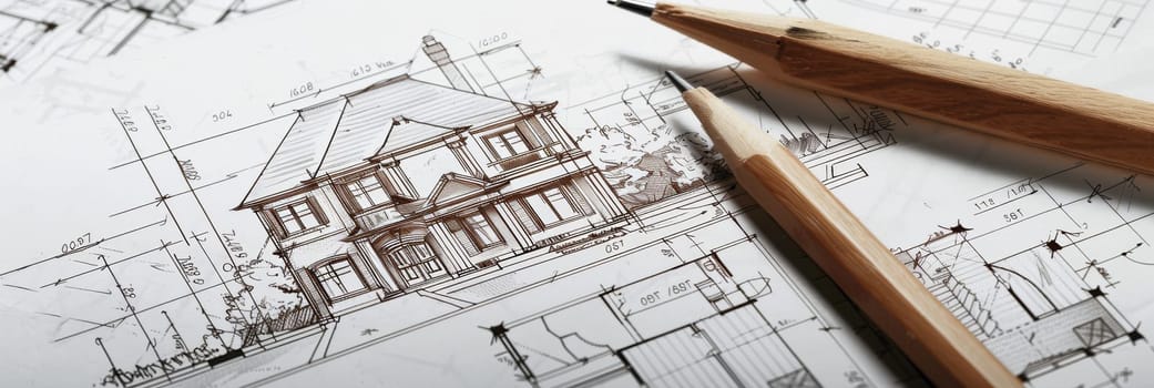 A pencil delicately rests on top of a detailed drawing of a house, showcasing the intricate design plans for a project renovation.