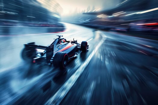 Formula 1 car racing on the circuit track while driving at high speed and accelerating at full power AIG44