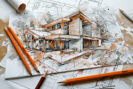 A creative drawing depicts a house placed on top of a table, showcasing a unique and artistic approach to architectural design and renovation.