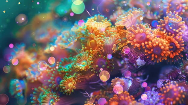 An electric blue painting of a coral reef with vibrant sponges and corals, showcasing the beauty of marine organisms through art and entertainment AIG50