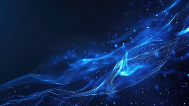 Blue abstract background with flowing wave of luminous particles AIG51A.
