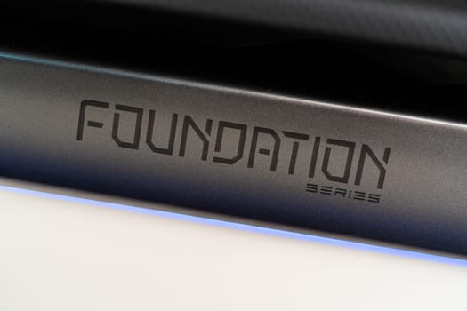 Denver, Colorado, USA-May 5, 2024- This detailed image features the Foundation Series inscription on part of a Tesla Cybertruck, highlighting the specific model and series of this innovative electric vehicle.