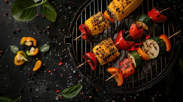 A variety of colorful bell peppers and chili peppers are sizzling on the grill, ready to be used as ingredients in a delicious recipe. These natural foods add flavor and nutrition to any cuisine AIG50