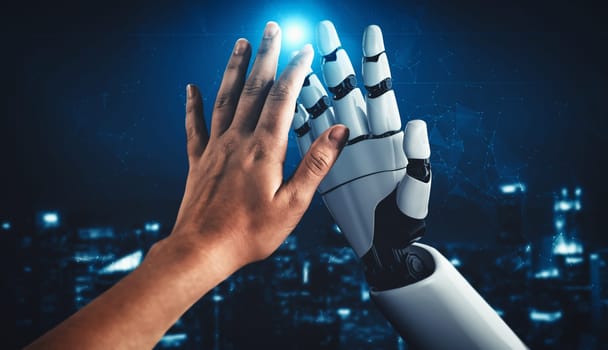 MLP 3D rendering artificial intelligence AI research of droid robot and cyborg development for future of people living. Digital data mining and machine learning technology design for computer brain.