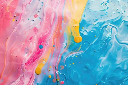 Colorful abstract painting with bright pink, blue and yellow swirls. AIG51A.