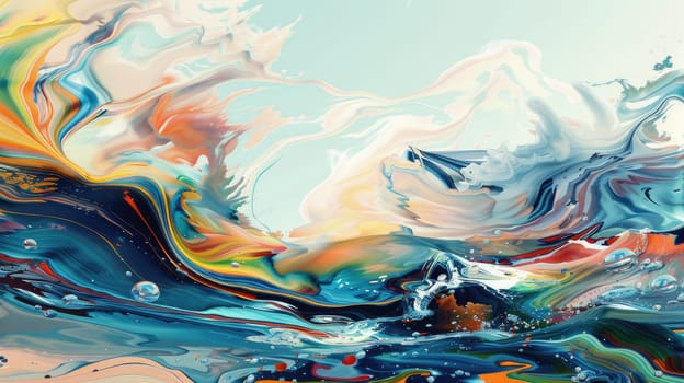 A painting depicting a wind wave in the ocean, showcasing the beauty of water resources in the ecoregion. The liquid merging with the sky in a natural landscape art AIG50