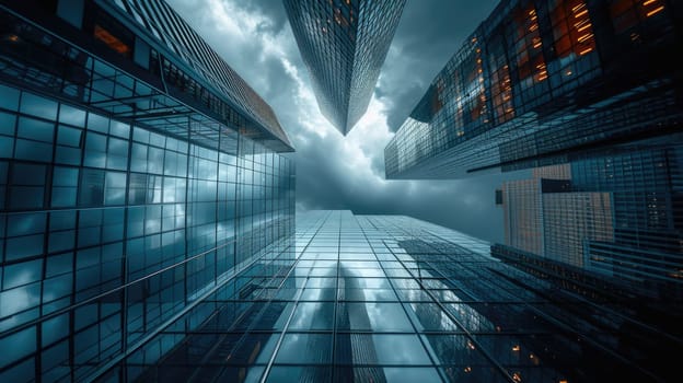 Tall buildings against cloudy sky. A symmetrical masterpiece. AIG41