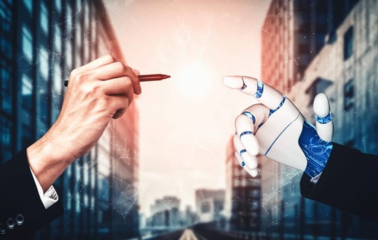 MLP 3D rendering artificial intelligence AI research of droid robot and cyborg development for future of people living. Digital data mining and machine learning technology design for computer brain.