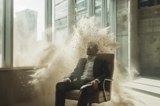 Technology disruption and job replacement concept caused by harmful technological transformation affecting the economic and workforce demands. A man profession is obsolete. AIG41