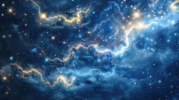 A computergenerated image of a vibrant electric blue and orange wave floating in space, creating a mesmerizing pattern against the darkness of the universe AIG50