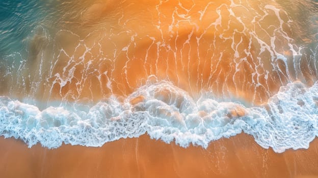 A breathtaking aerial view of a wave crashing against a mountain at sunset, showcasing the unique combination of water, heat, and geological phenomenon in the natural landscape AIG50