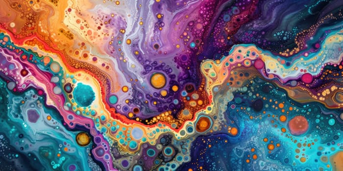An artistic abstract acrylic painting with features various shades of various color, with lighter tones accenting the center. The paint is swirled and blended to create a dreamlike quality. AIG42.