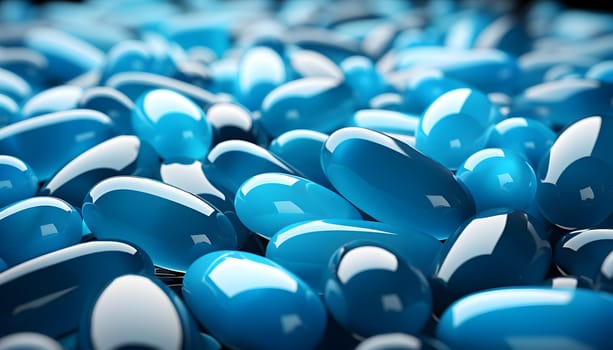 White pills on blue background. High quality photo