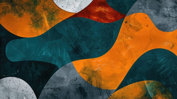 Colorful abstract painting with blue, orange and white shapes. AIG51A.