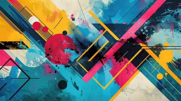 Colorful geometric shapes with a splash of paint. AIG51A.