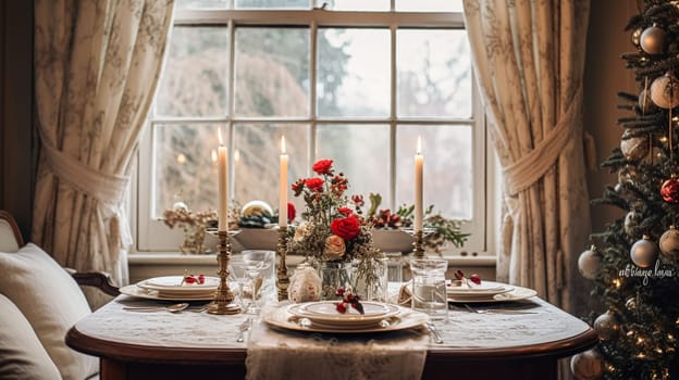 Table decor for festive family dinner at home, holiday tablescape and table setting, formal for wedding, celebration, English countryside and home styling