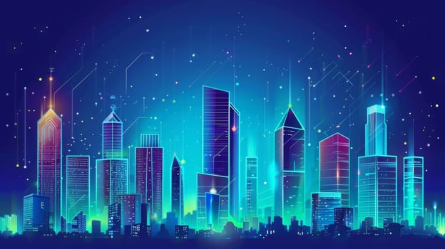 Abstract smart city concept blue background illustration.