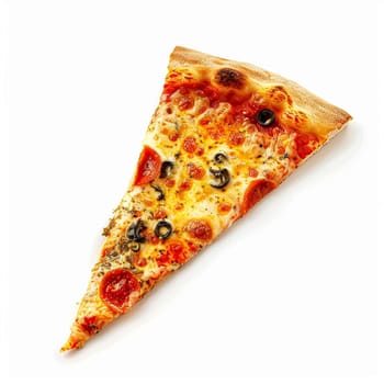 Pizza slice isolated on white background, online delivery from pizzeria, take away and fast food concept