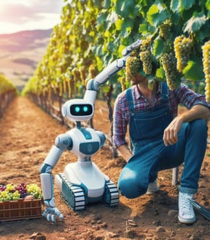 robot working in the farm vegetable garden to grow produce for human consumption ai generated