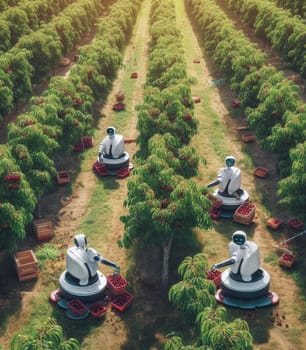 robot working in the farm vegetable garden to grow produce for human consumption ai generated