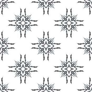 Summer exotic seamless border. Black and white lovely boho chic summer design. Textile ready unique print, swimwear fabric, wallpaper, wrapping. Exotic seamless pattern.