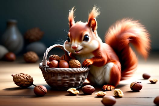 squirrel with nuts in a basket .